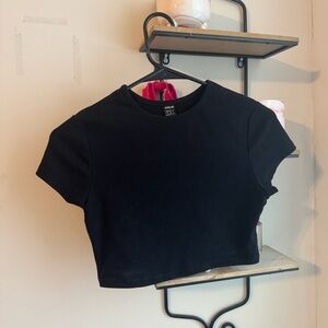SHEIN Black Fitted Cap Sleeve Crop Top